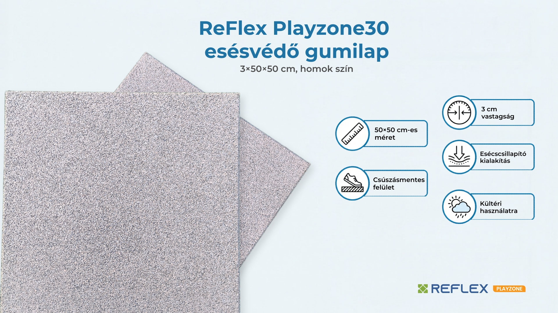 ReFlex Playzone30 es&eacute;sv&eacute;dő gumilap &ndash; 3&times;50&times;50 cm, homok sz&iacute;n